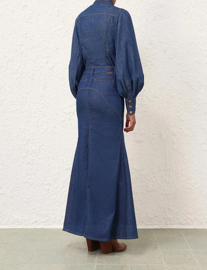Women Denim Zimmermann Denim Maxi Skirt Railway Blue