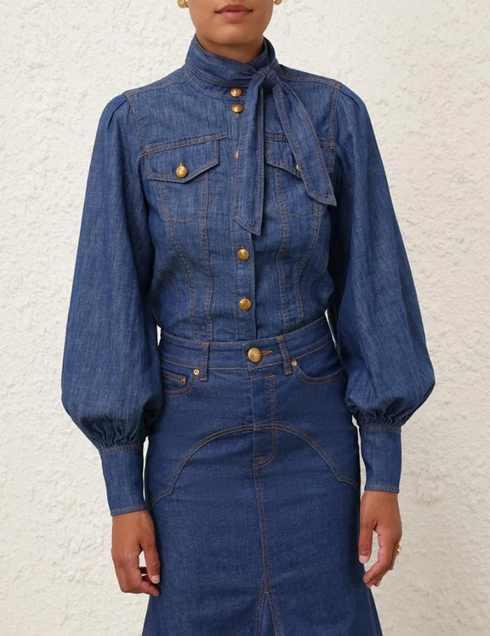 Women Denim Zimmermann Denim Maxi Skirt Railway Blue