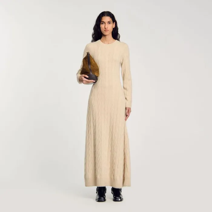Women Dresses SANDRO Cable Knit Maxi Dress Beige