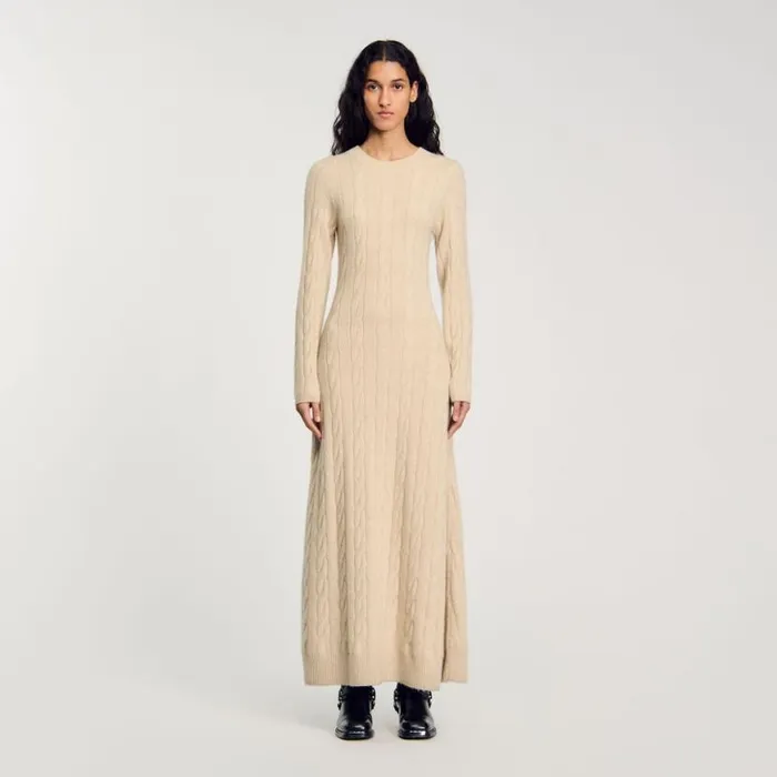 Women Dresses SANDRO Cable Knit Maxi Dress Beige
