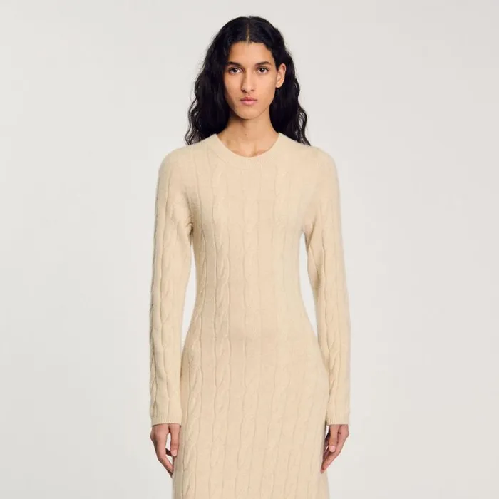 Women Dresses SANDRO Cable Knit Maxi Dress Beige