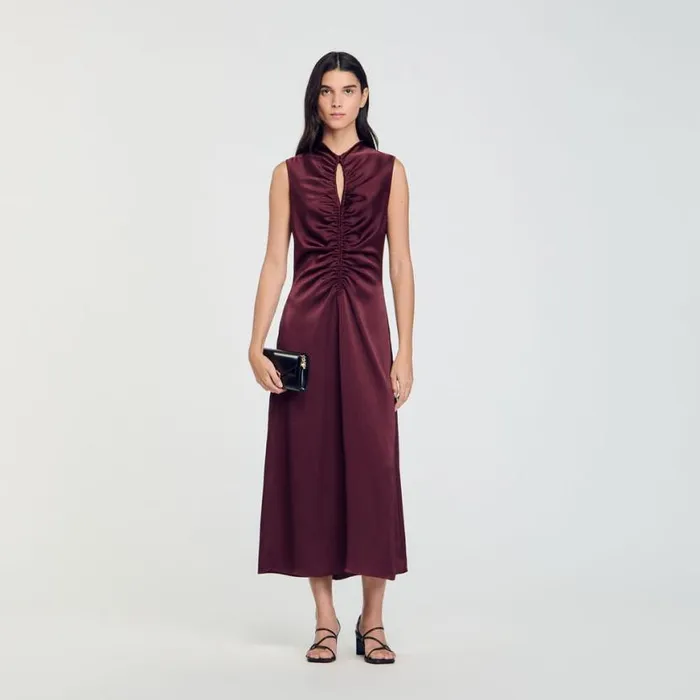 Women Dresses SANDRO Draped Satineffect Dress Burgundy