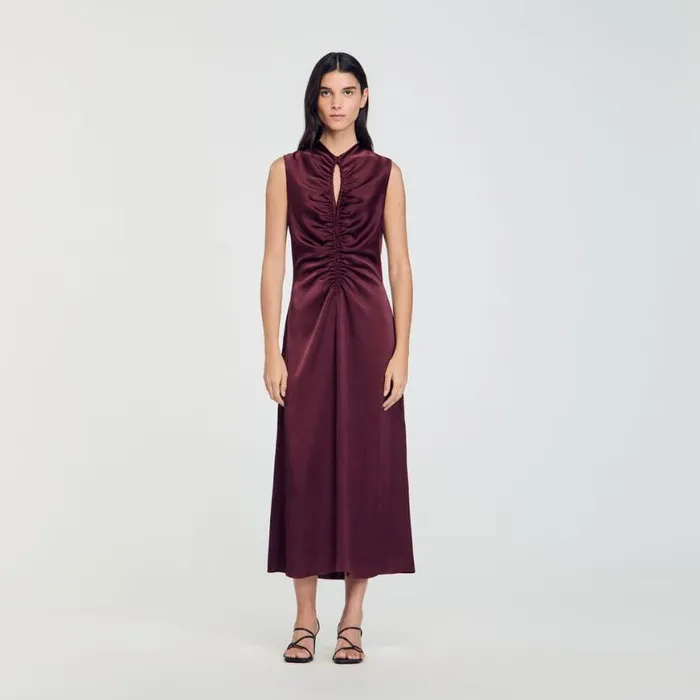 Women Dresses SANDRO Draped Satineffect Dress Burgundy