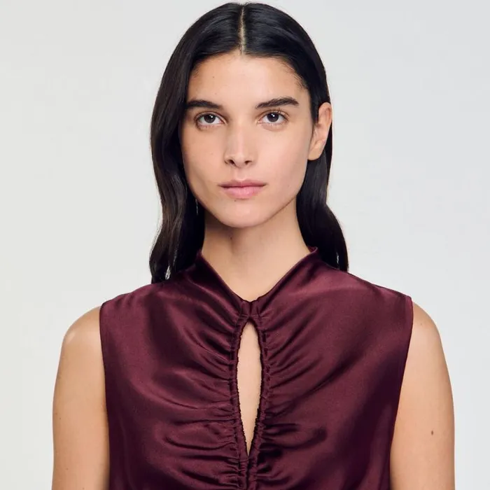 Women Dresses SANDRO Draped Satineffect Dress Burgundy