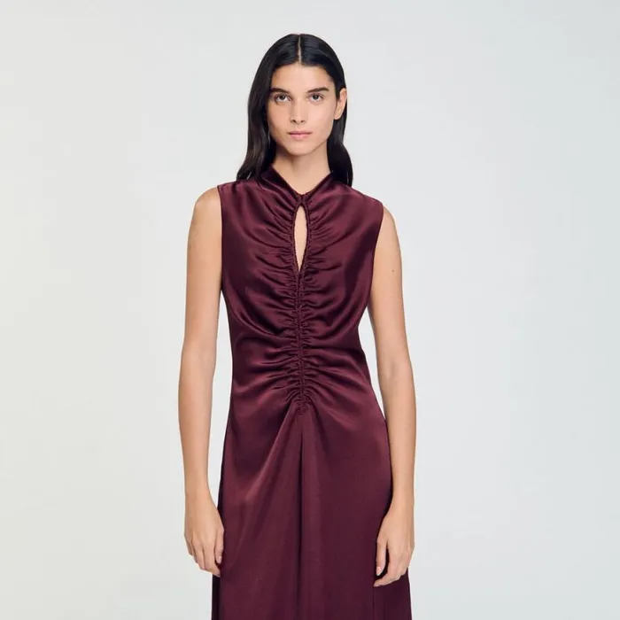 Women Dresses SANDRO Draped Satineffect Dress Burgundy