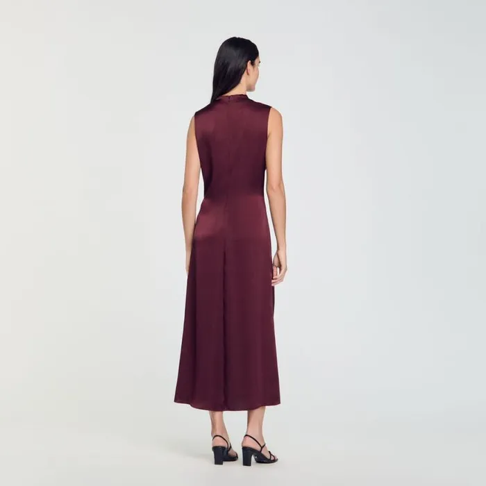Women Dresses SANDRO Draped Satineffect Dress Burgundy