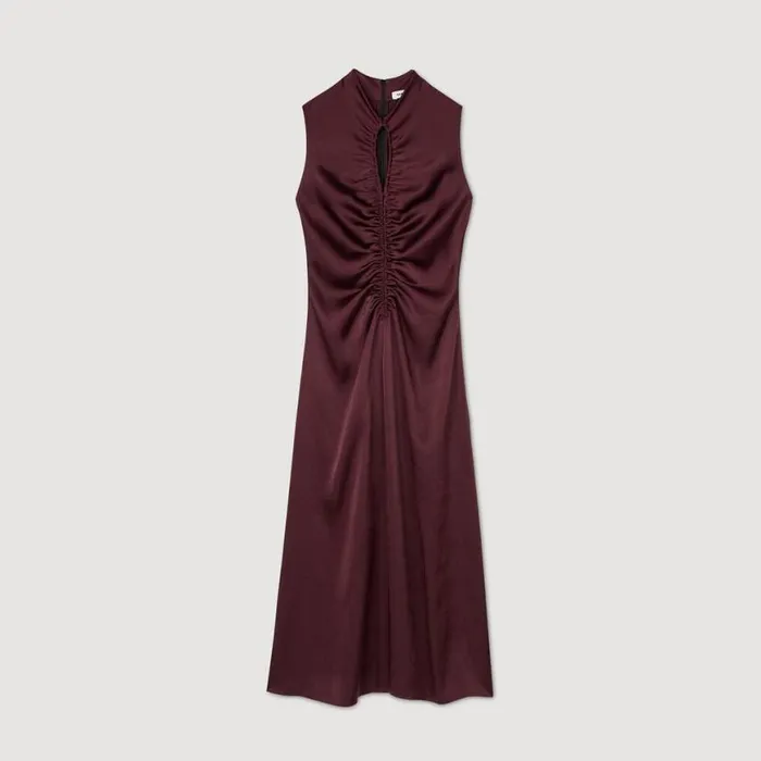 Women Dresses SANDRO Draped Satineffect Dress Burgundy
