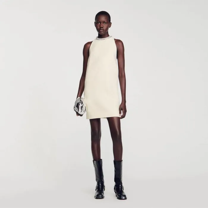 Women Dresses SANDRO Dress With Jewelry Collar Ecru