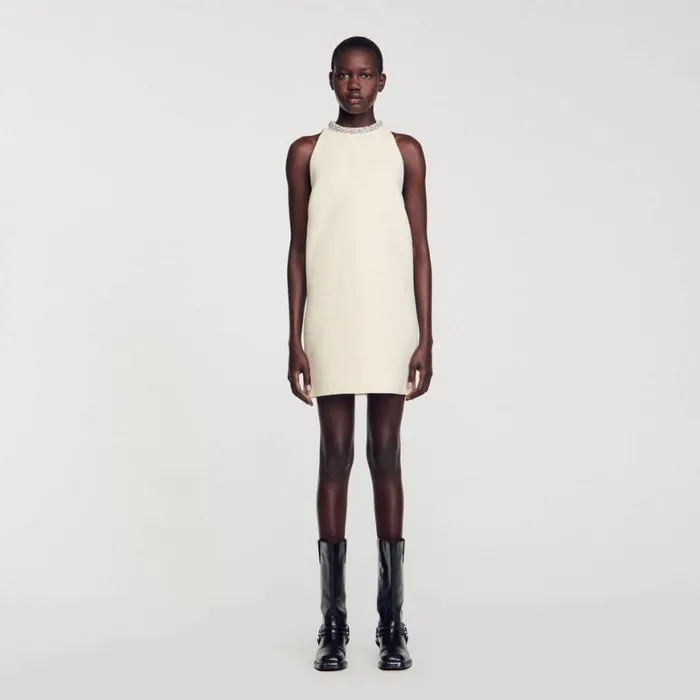Women Dresses SANDRO Dress With Jewelry Collar Ecru