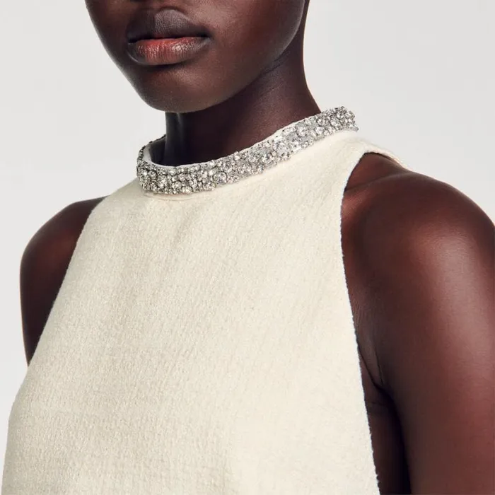 Women Dresses SANDRO Dress With Jewelry Collar Ecru