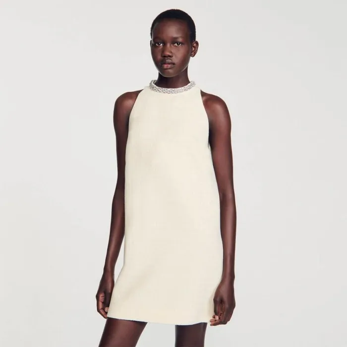 Women Dresses SANDRO Dress With Jewelry Collar Ecru