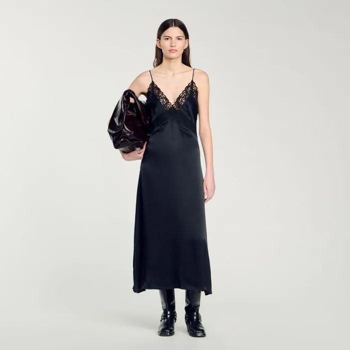 Women Dresses SANDRO Lace Maxi Dress Black