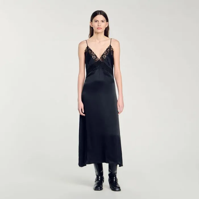 Women Dresses SANDRO Lace Maxi Dress Black