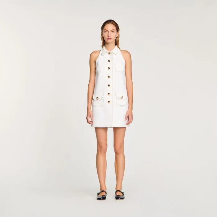 Women Dresses SANDRO Peter Pan Collar Short Dress Ecru