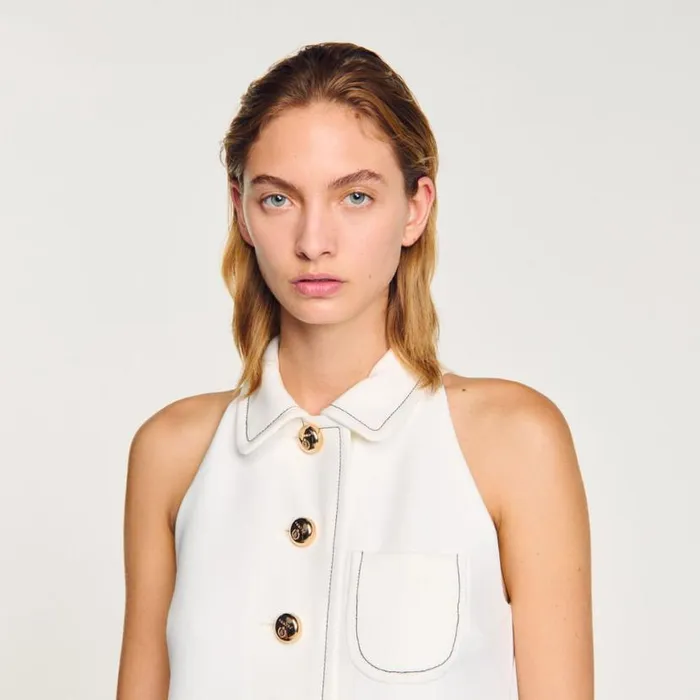 Women Dresses SANDRO Peter Pan Collar Short Dress Ecru