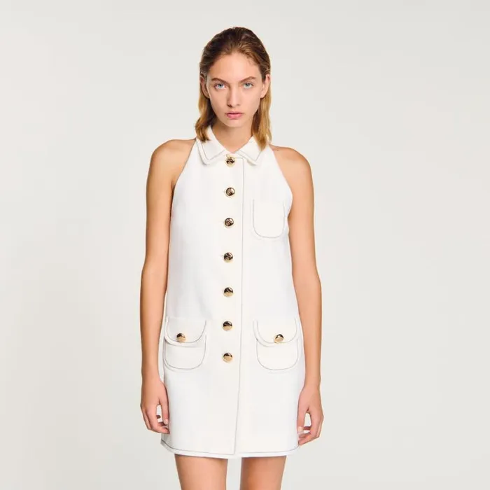 Women Dresses SANDRO Peter Pan Collar Short Dress Ecru