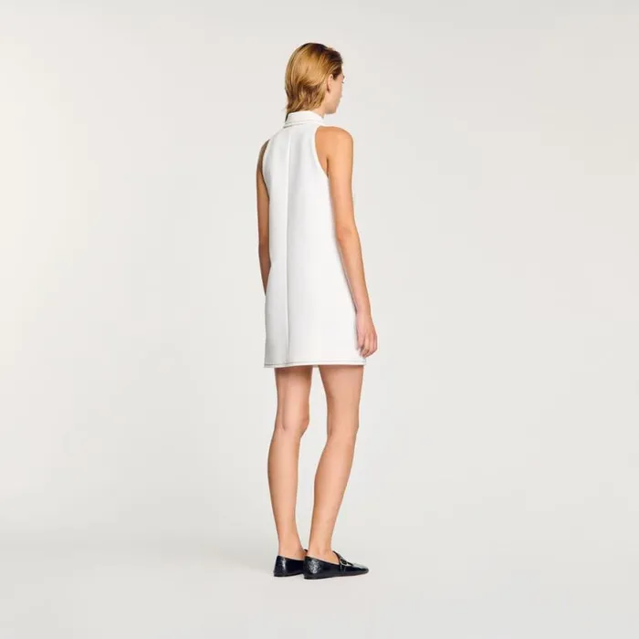 Women Dresses SANDRO Peter Pan Collar Short Dress Ecru