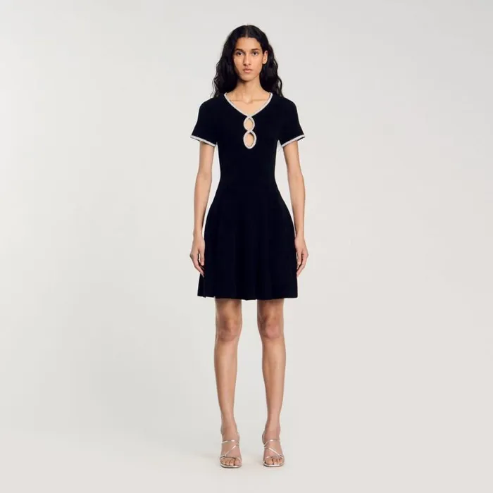 Women Dresses SANDRO Rhinestone Velvet Dress Black