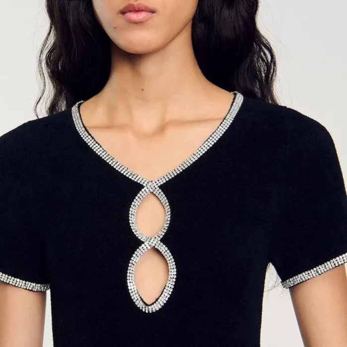Women Dresses SANDRO Rhinestone Velvet Dress Black