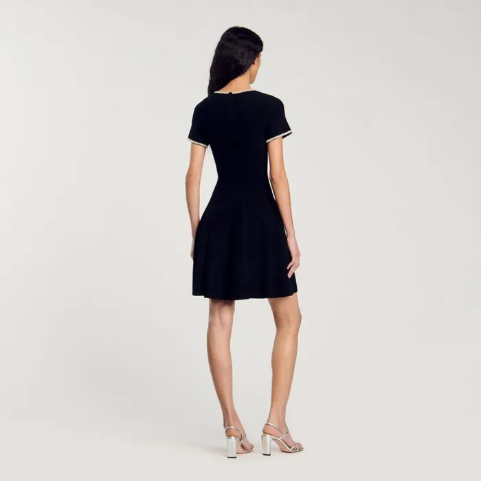 Women Dresses SANDRO Rhinestone Velvet Dress Black