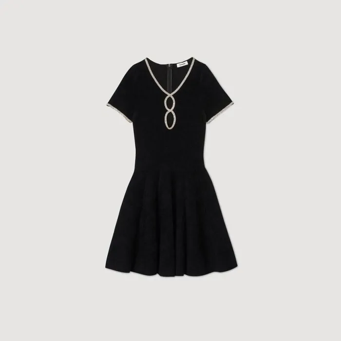 Women Dresses SANDRO Rhinestone Velvet Dress Black