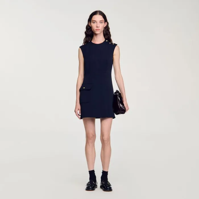 Women Dresses SANDRO Short Dress With Buttons Navy Blue