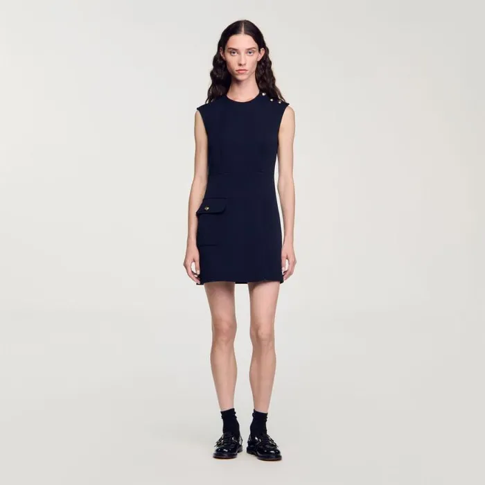 Women Dresses SANDRO Short Dress With Buttons Navy Blue