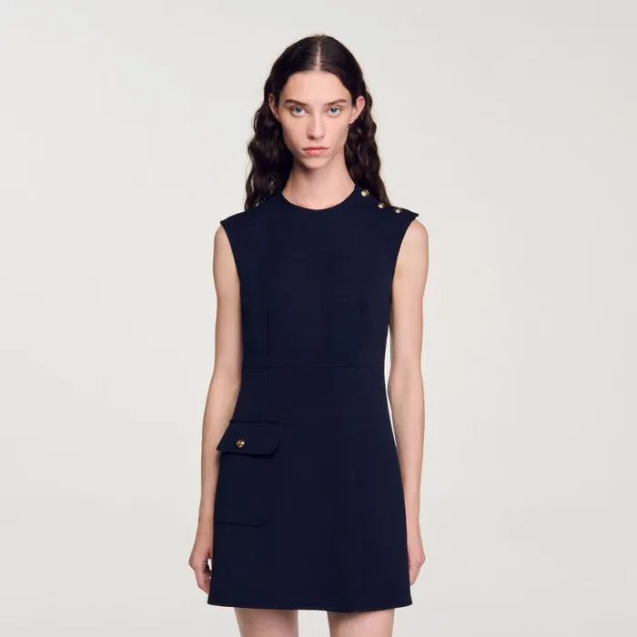 Women Dresses SANDRO Short Dress With Buttons Navy Blue