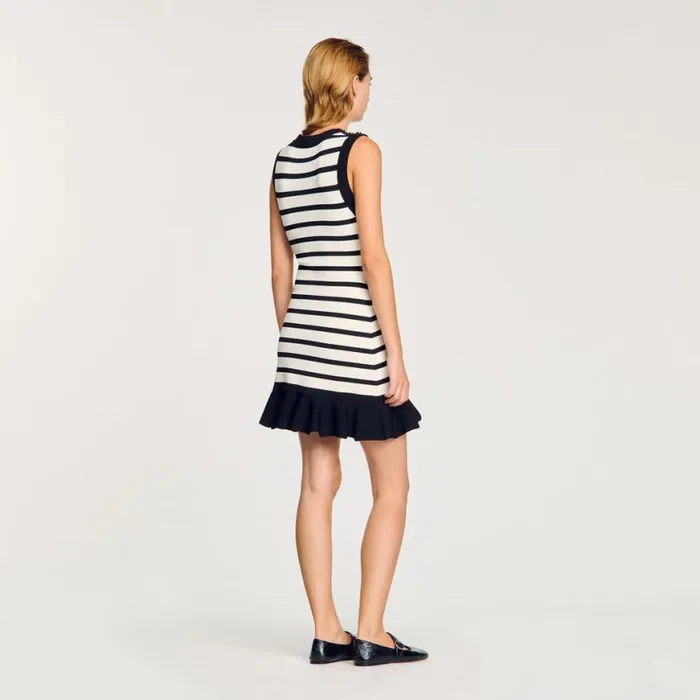 Women Dresses SANDRO Striped Knit Short Dress Ecru Black