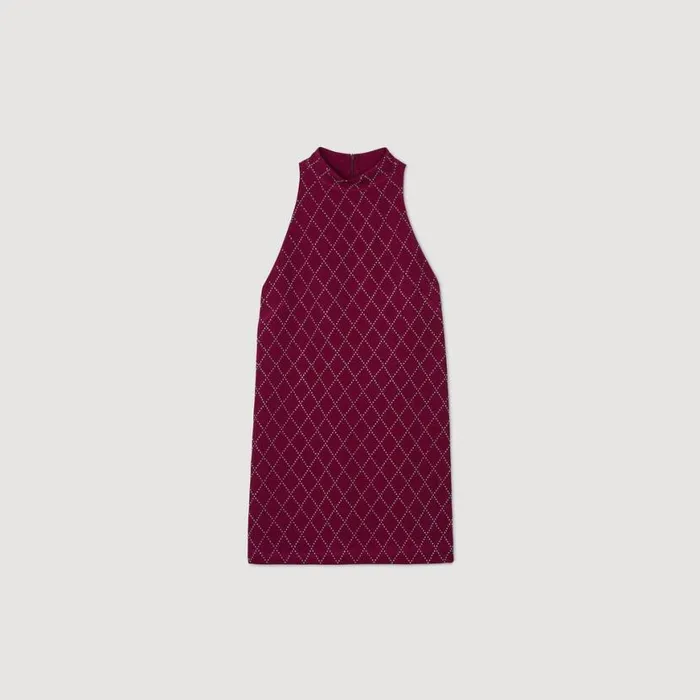 Women Dresses SANDRO Studded Diamond Short Dress Burgundy