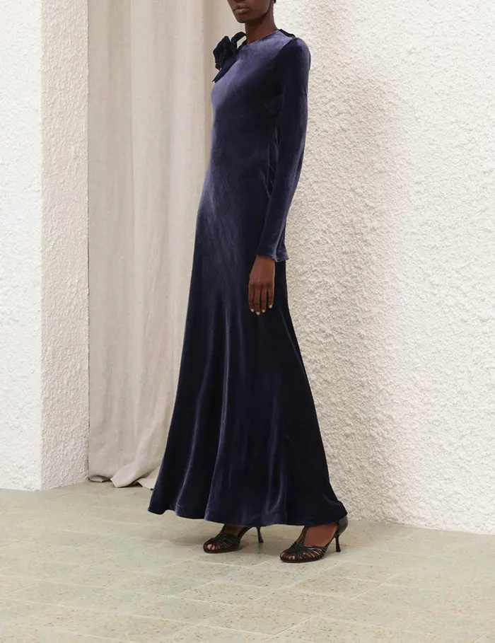 Women Dresses Zimmermann Natura Velvet Bias Slip Dress Navy