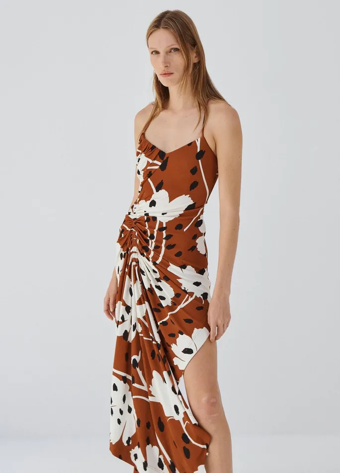 Women Floral Print Draped Slip Dress MONSE Dresses