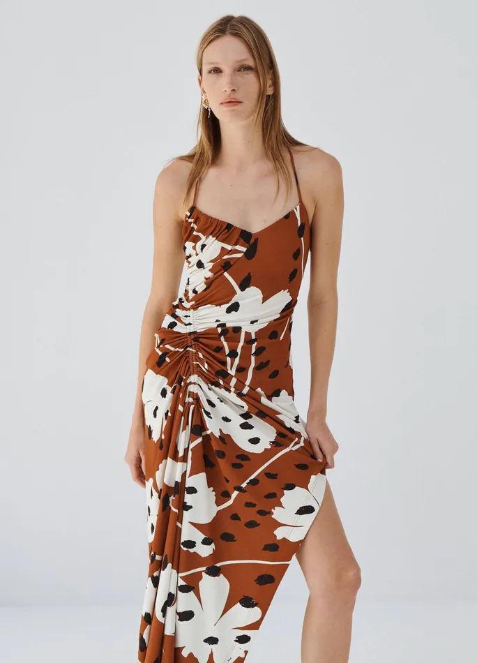 Women Floral Print Draped Slip Dress MONSE Dresses