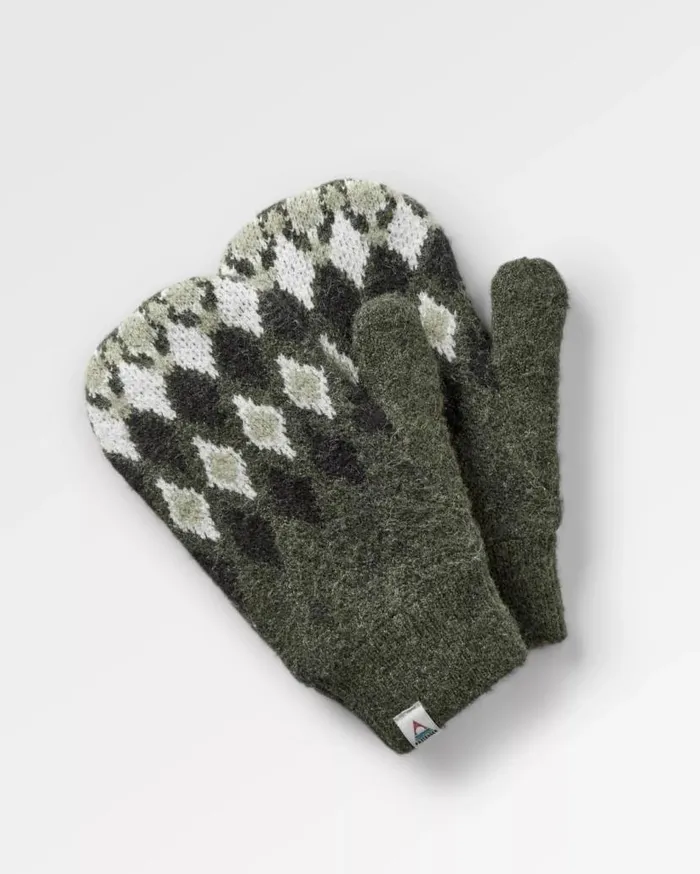 Women Gloves Passenger Wave Recycled Fleece Lined Mittens Khaki Khaki