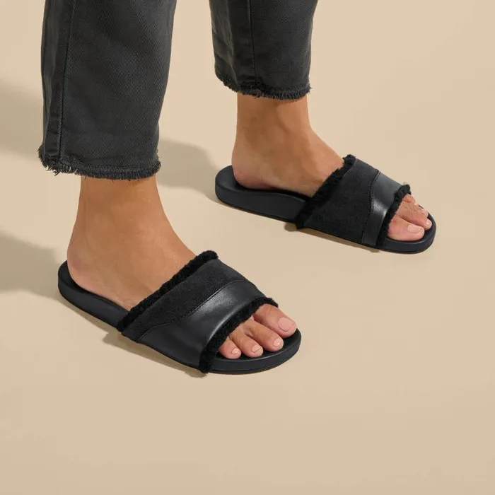 Women Hala Slide Womens Leather Slide Sandals Black Olukai Leather Women Hala Slide Womens Leather Slide Sandals Black Olukai Leather
