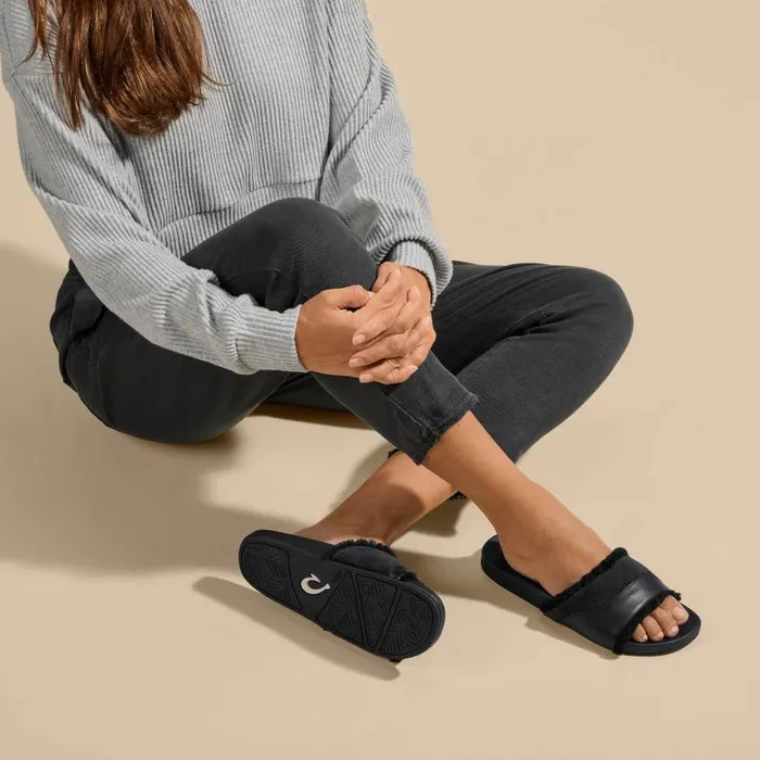 Women Hala Slide Womens Leather Slide Sandals Black Olukai Leather Women Hala Slide Womens Leather Slide Sandals Black Olukai Leather