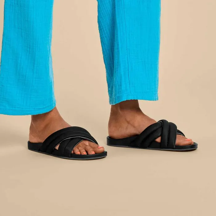 Women Hila Womens Puffy Slide Sandals Black Olukai WaterFriendly Women Hila Womens Puffy Slide Sandals Black Olukai WaterFriendly