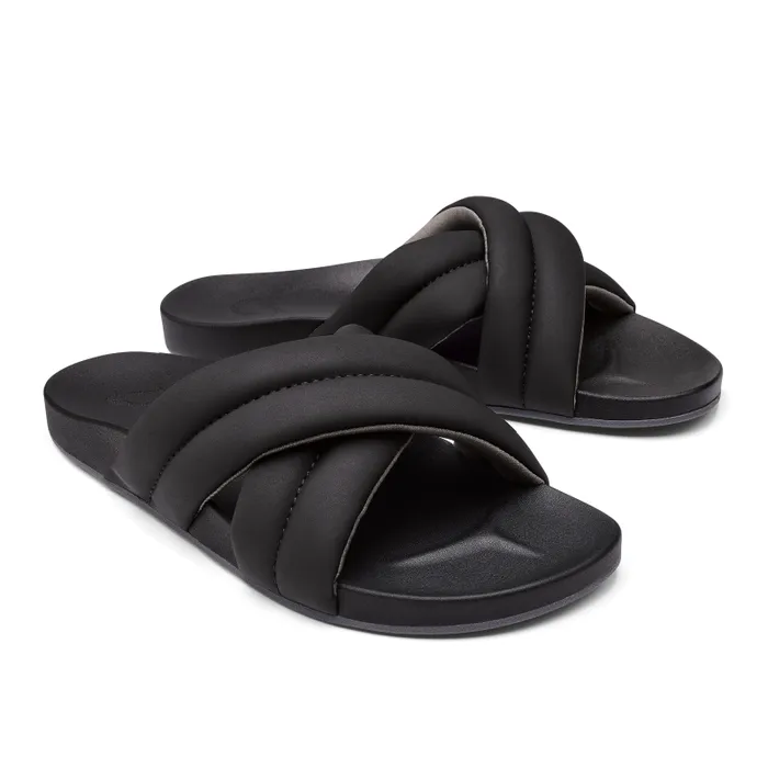 Women Hila Womens Puffy Slide Sandals Black Olukai WaterFriendly Women Hila Womens Puffy Slide Sandals Black Olukai WaterFriendly