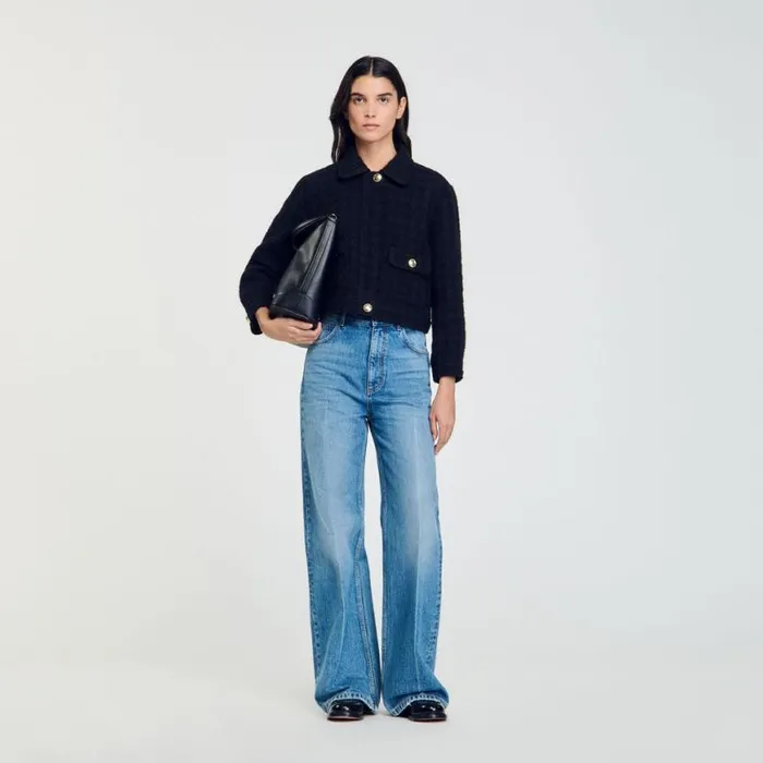 Women Jackets and Blazers SANDRO Cropped Tweed Jacket Black