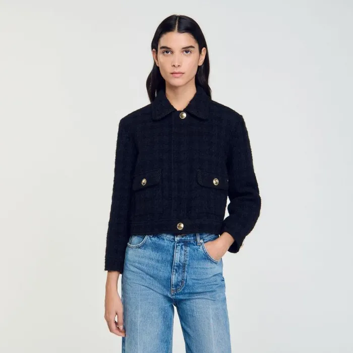 Women Jackets and Blazers SANDRO Cropped Tweed Jacket Black
