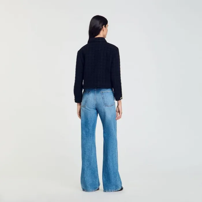Women Jackets and Blazers SANDRO Cropped Tweed Jacket Black