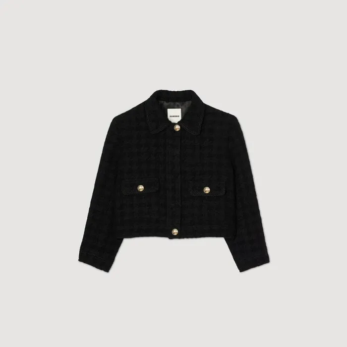 Women Jackets and Blazers SANDRO Cropped Tweed Jacket Black