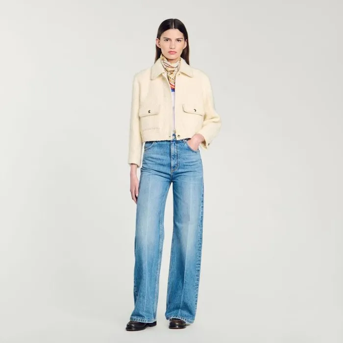 Women Jackets and Blazers SANDRO Cropped Tweed Jacket Ecru