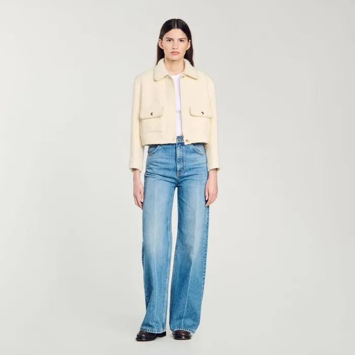 Women Jackets and Blazers SANDRO Cropped Tweed Jacket Ecru