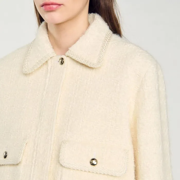 Women Jackets and Blazers SANDRO Cropped Tweed Jacket Ecru