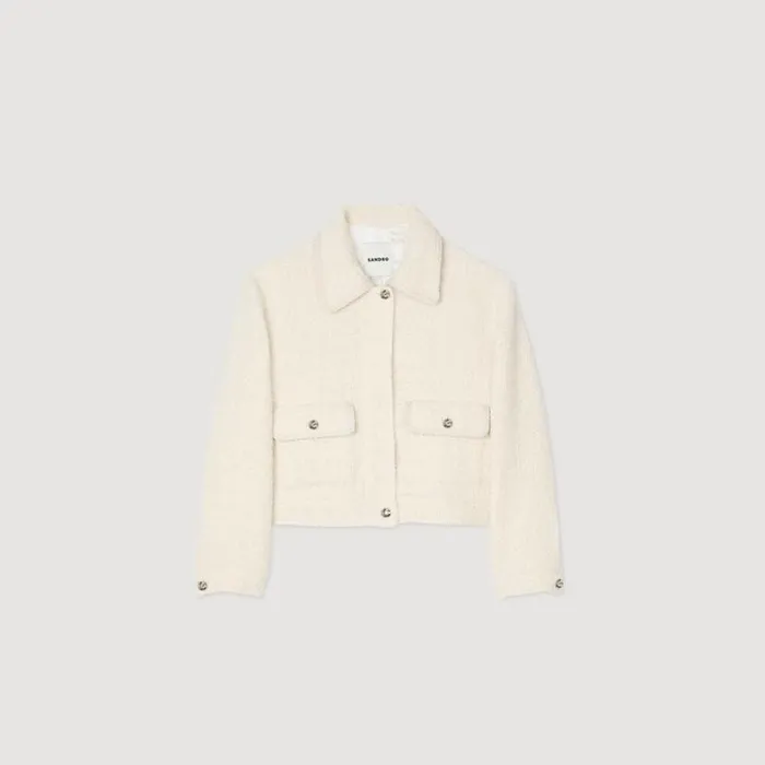 Women Jackets and Blazers SANDRO Cropped Tweed Jacket Ecru