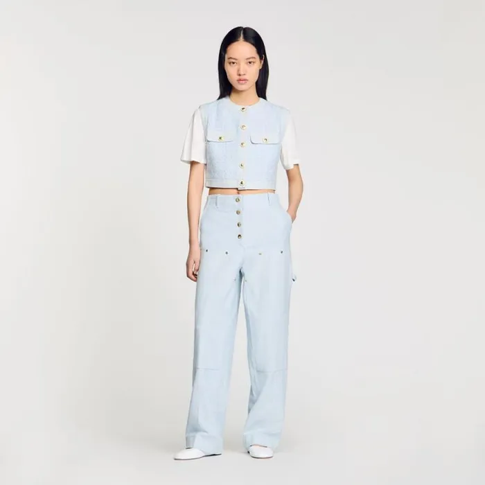 Women Jackets and Blazers SANDRO Decorative Tweed Jacket Sky Blue