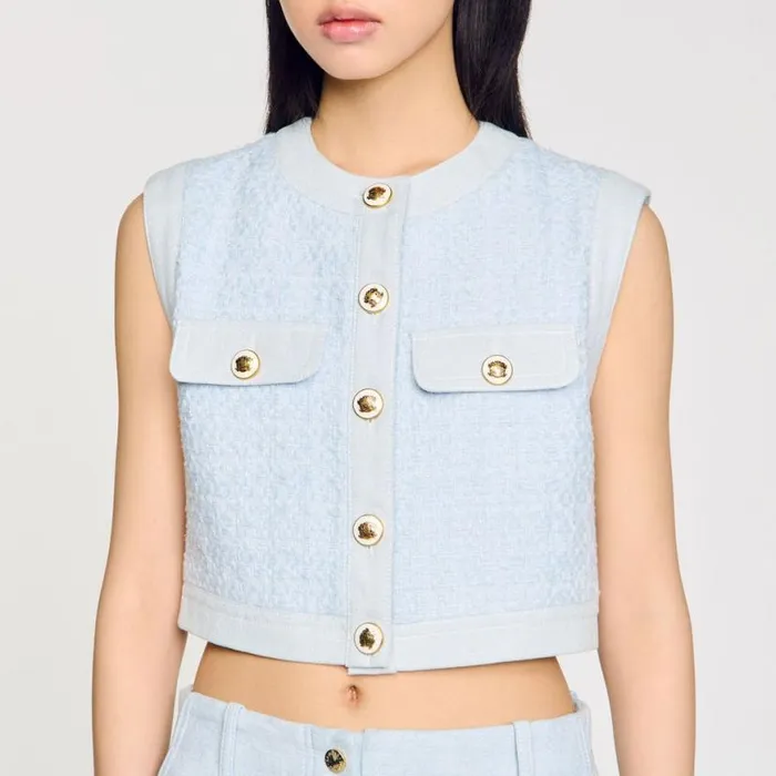 Women Jackets and Blazers SANDRO Decorative Tweed Jacket Sky Blue
