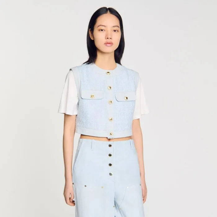 Women Jackets and Blazers SANDRO Decorative Tweed Jacket Sky Blue