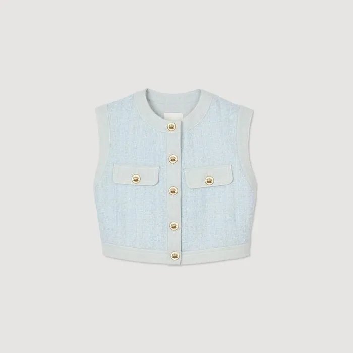 Women Jackets and Blazers SANDRO Decorative Tweed Jacket Sky Blue